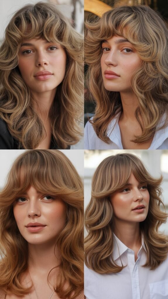 Voluminous Blowout with Feathered Curtain Bangs