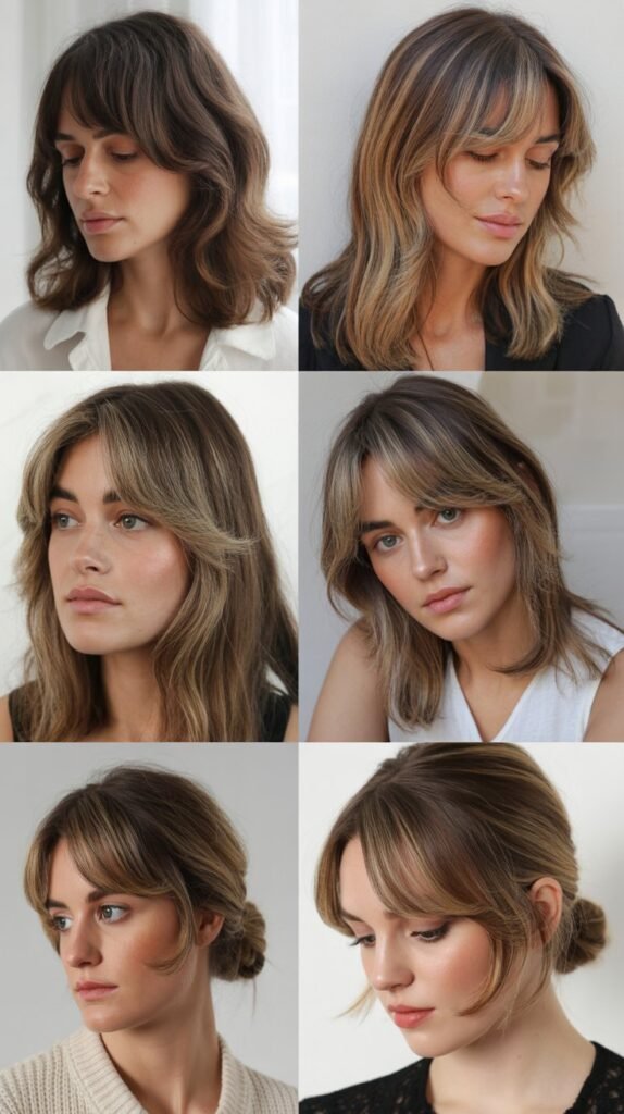 Curtain Bangs with Face-Framing Highlights