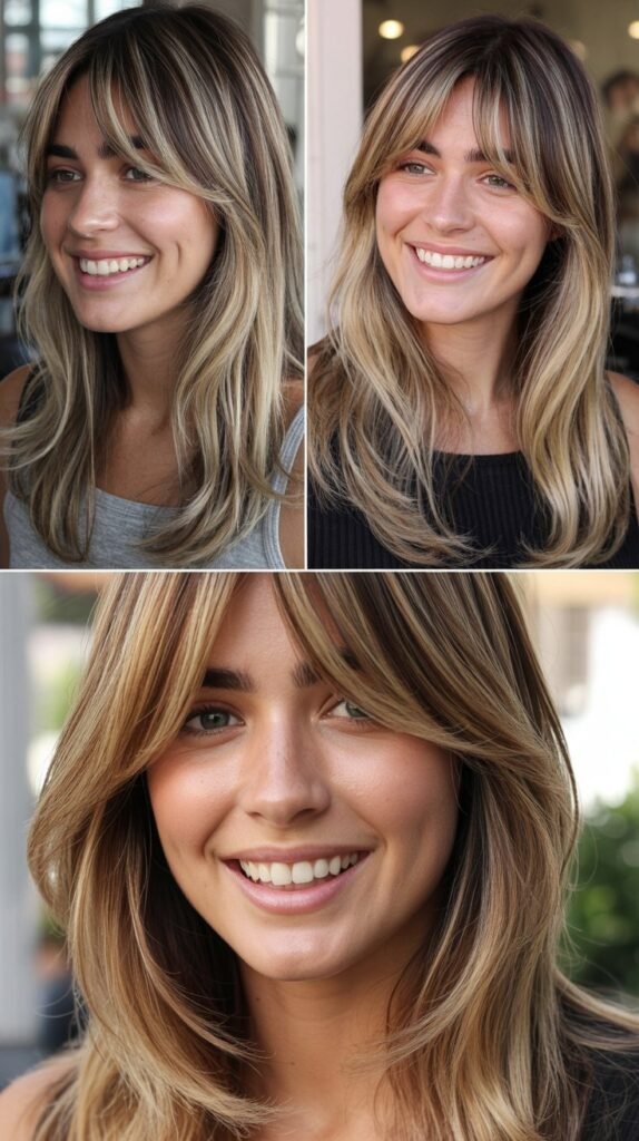 Long Layered Bangs with Bronde Balayage