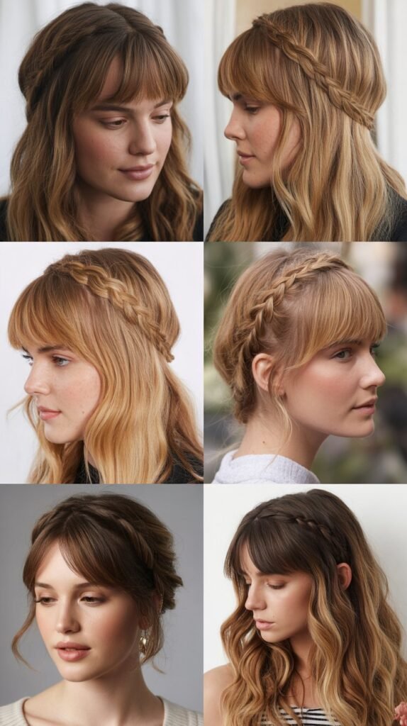 Curtain Bangs With Braided Crown