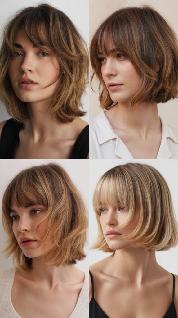 Romantic Layered Bob with Soft Fringe