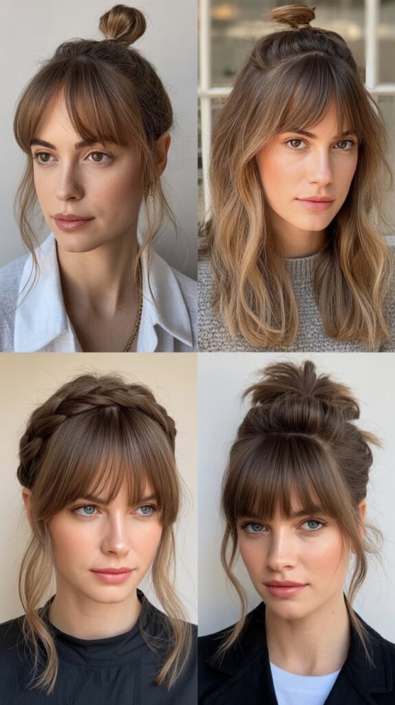  Curtain Bangs With Half-Up Hairstyle