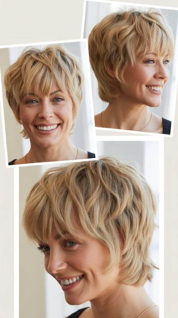 Bright Blonde Textured Cut with Piecey Bangs