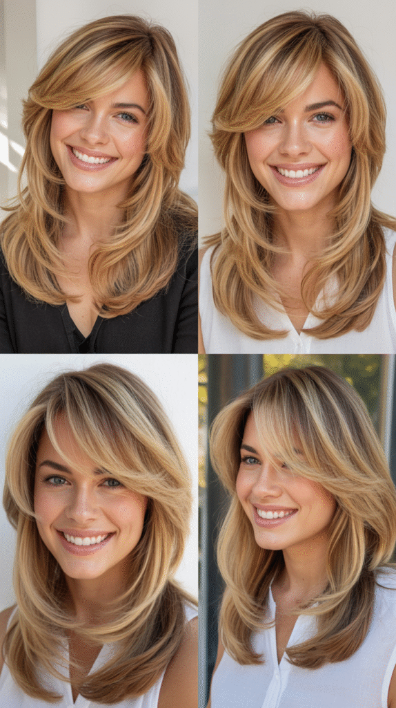 Heavy Bangs with Wheat Blonde Color