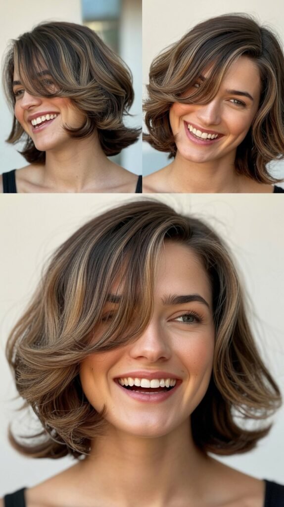 Medium Textured Cut with Swoopy Bangs