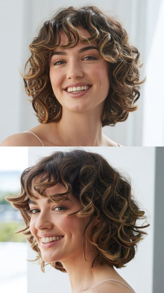  Curly Lob with Soft Side Bangs
