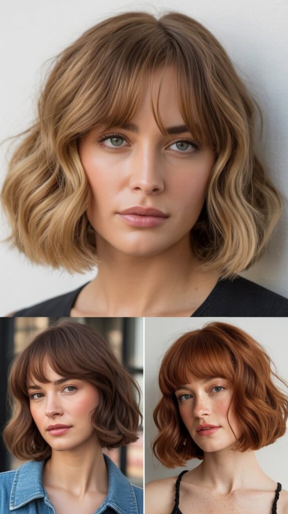  Chin-Length Wavy Bob With Long Blunt Bangs