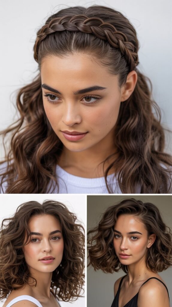 Crown Braid with Center Part Waves