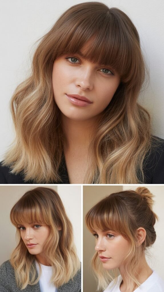 Rounded Bangs with Toffee Blonde Balayage