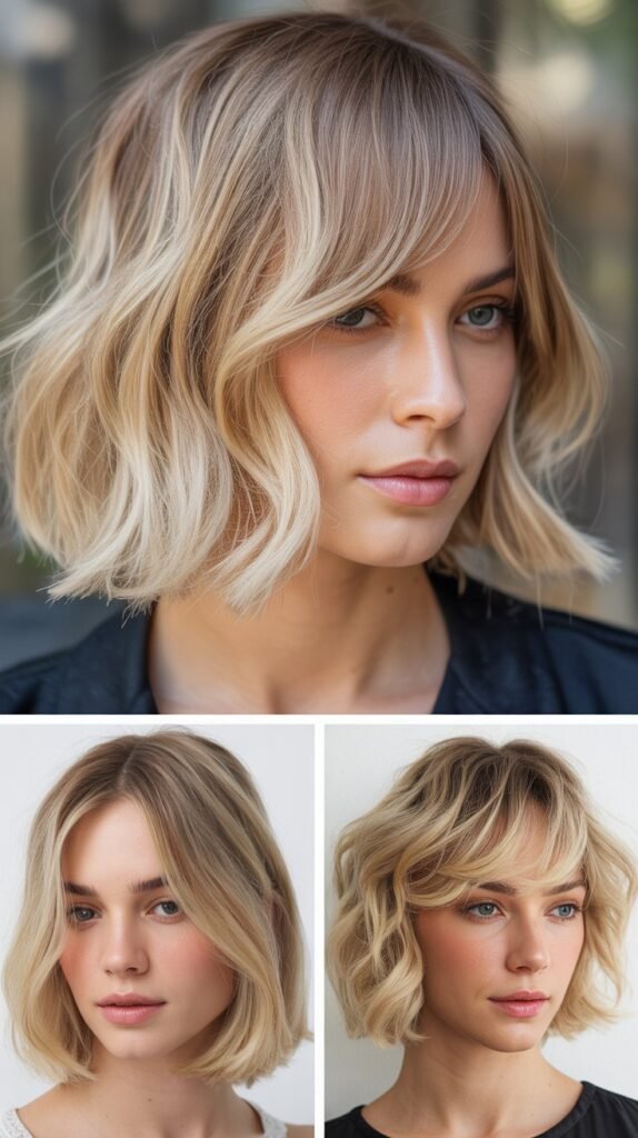 Dimensional Blonde Bob with Side Bangs
