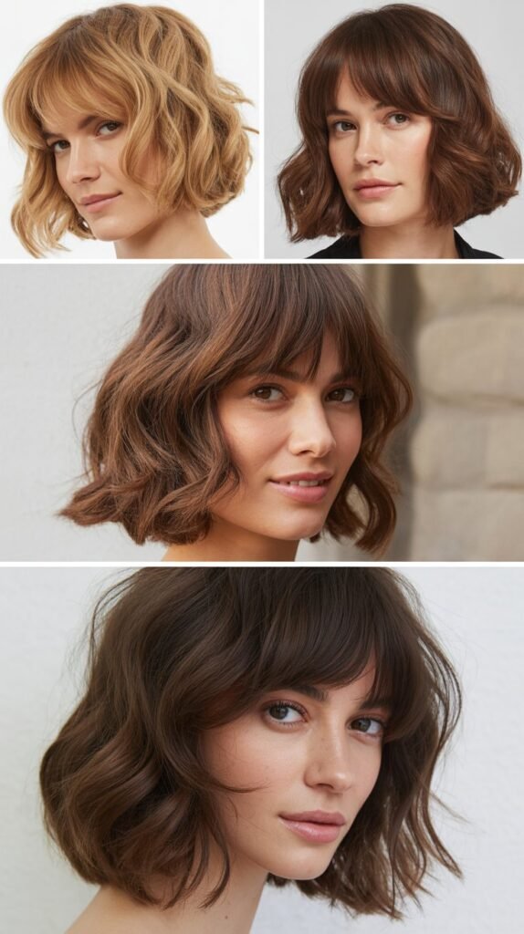 Graduated Wavy Bob With Long Feathered Bangs