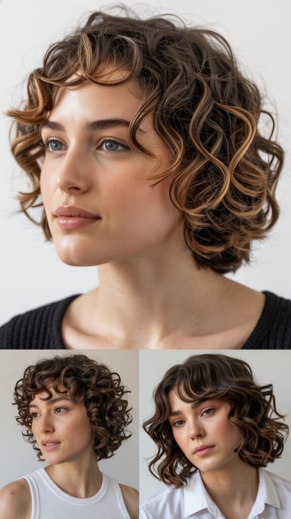 Curly Bob with Side-Swept Style