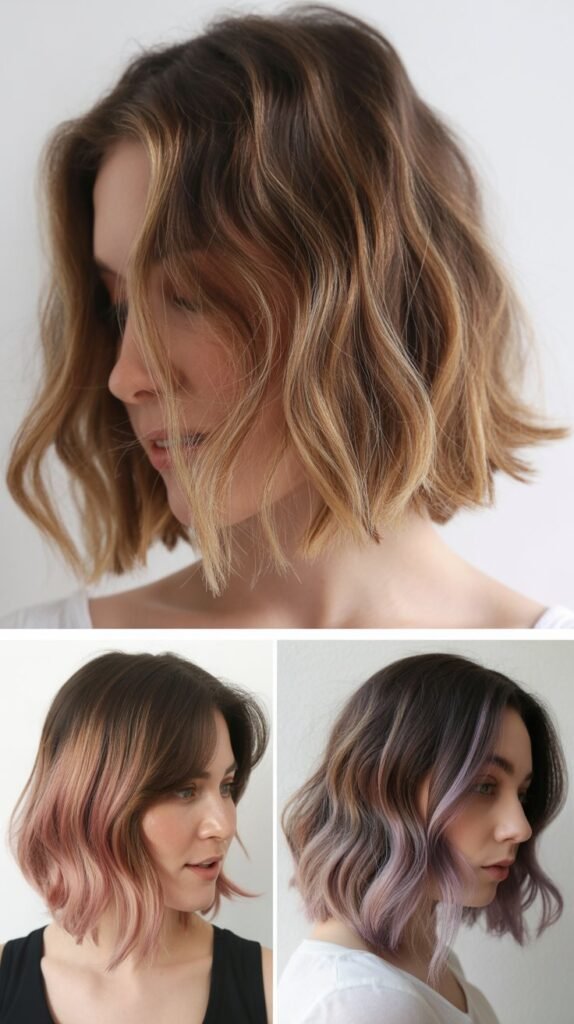 Wavy Bob With Long Bangs And Dip Dye