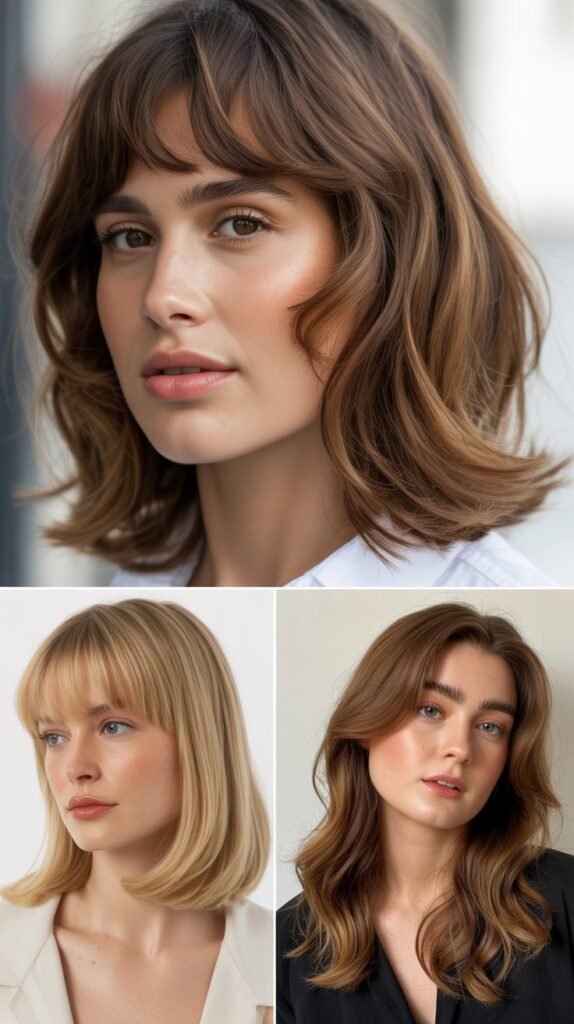 Brow-Skimming Bangs with Face-Framing Layers