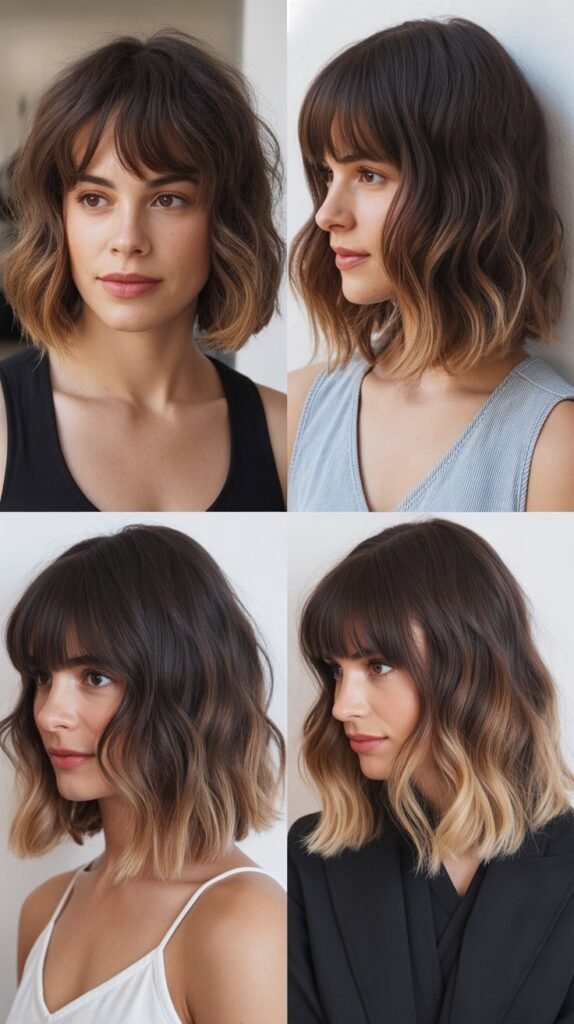 Wavy Bob With Long Bangs And Ombre