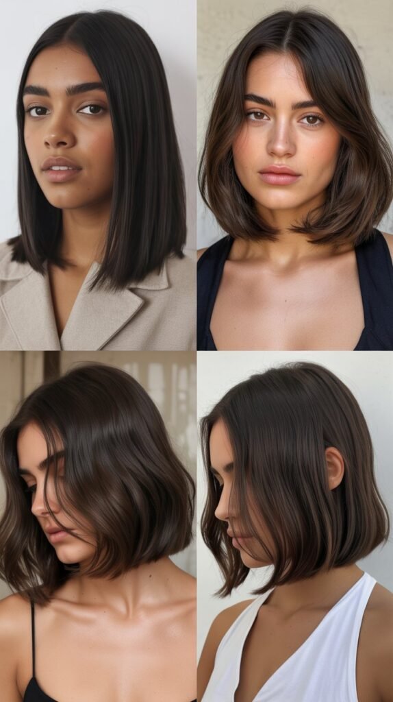 Sleek Lob With Long Side-Parted Bangs