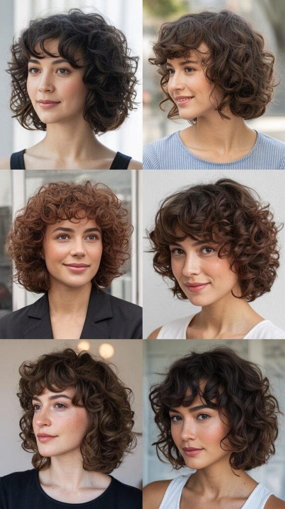Curly Bob With Side Part And Long Spiral Bangs