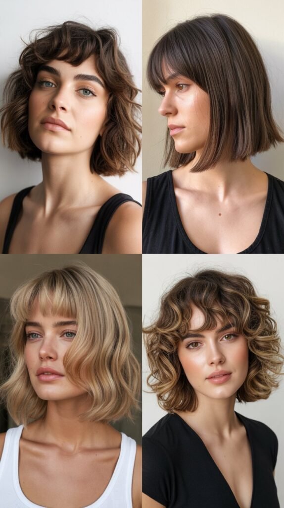 Textured Lob With Side Part And Piecey Bangs