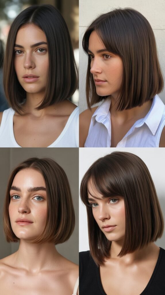 Straight Bob With Off-Center Part And Curtain Bangs