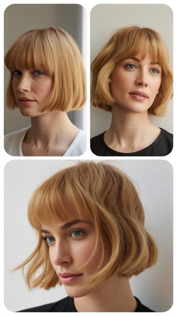 Golden Blonde Bob with Piece-y Fringe