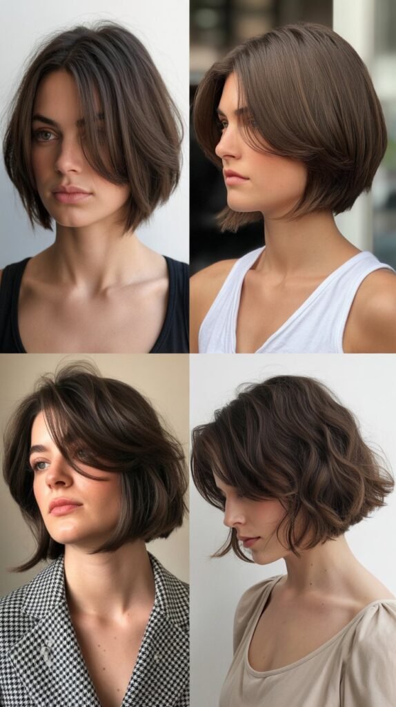 Stacked Bob With Side Part And Wispy Side Bangs