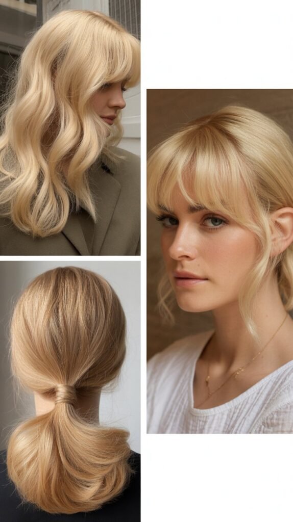 Buttermilk Blonde with Classic Side-Parted Bangs