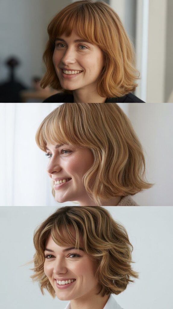 Textured Curtain Bangs with Tousled Lob