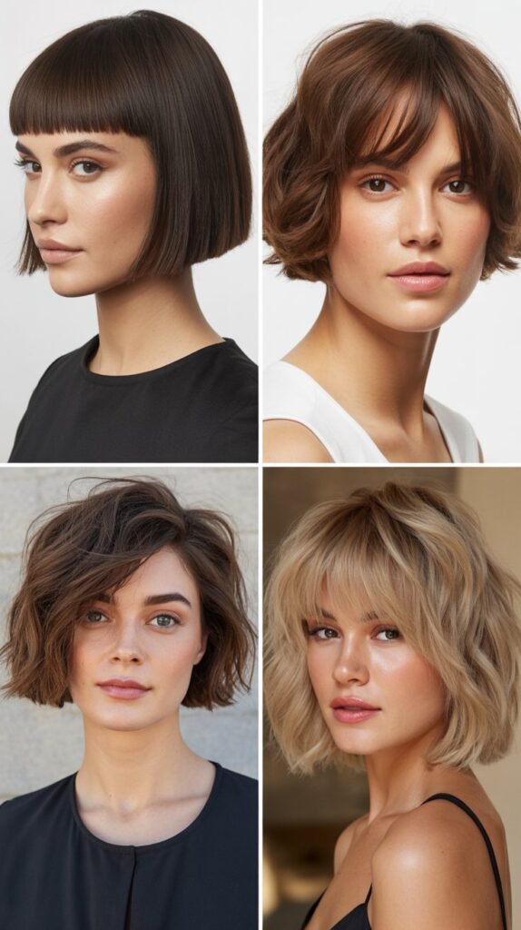 Razor-Cut Bob With Side-Swept Textured Bangs