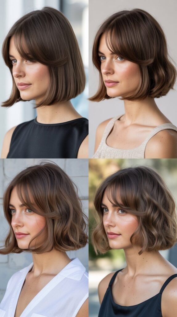 Collarbone Bob With Deep Side Part And Swooping Bangs