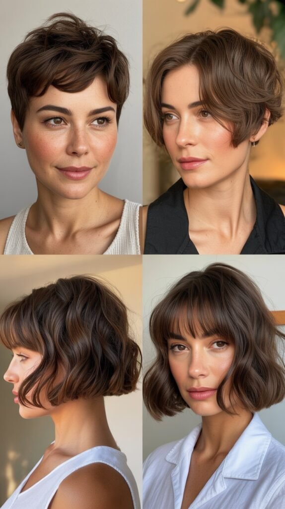 Textured Pixie-to-Bob Transition with Curtain Bangs