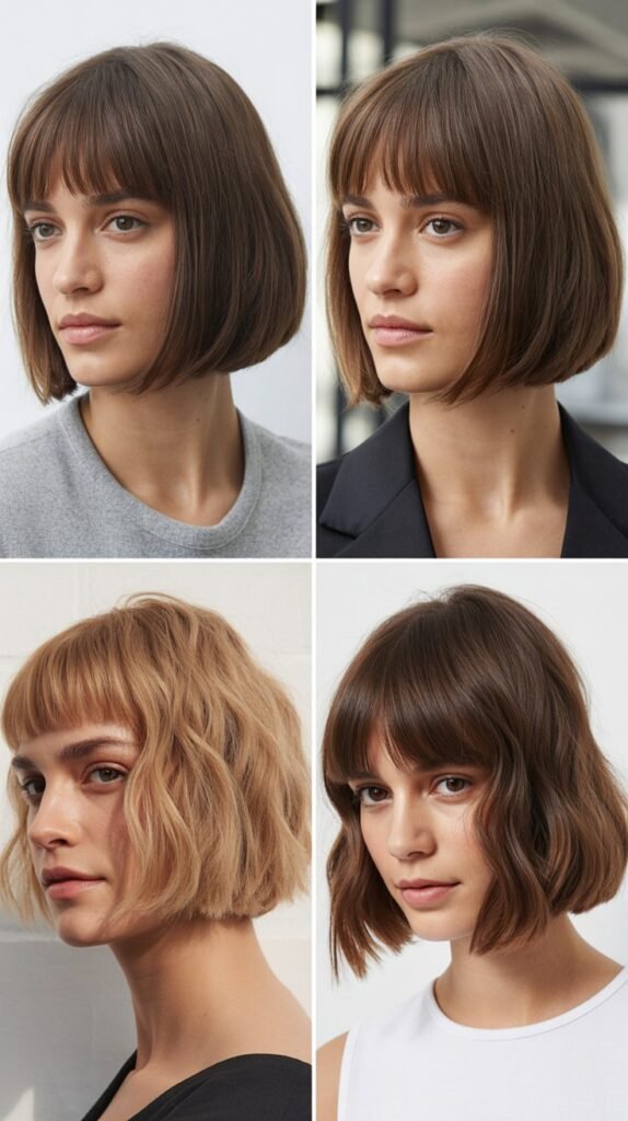 Rounded Bob with Long Curtain Fringe