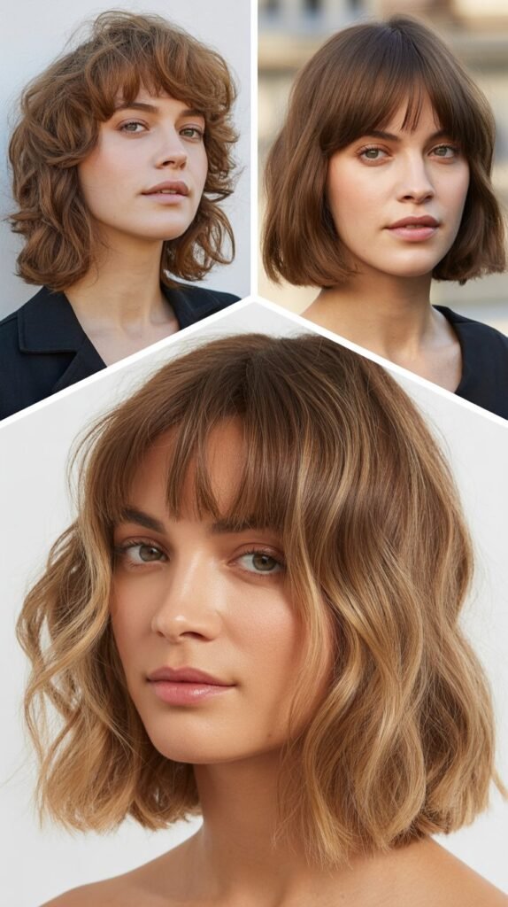 Textured Lob with Eyebrow-Grazing Bangs