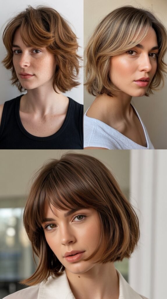 Piece-y Layered Bob with Swoopy Bangs