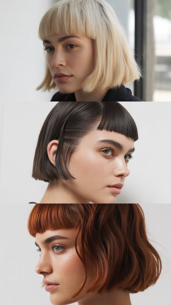 Precision Bob With Sharp Side Part And Angular Bangs