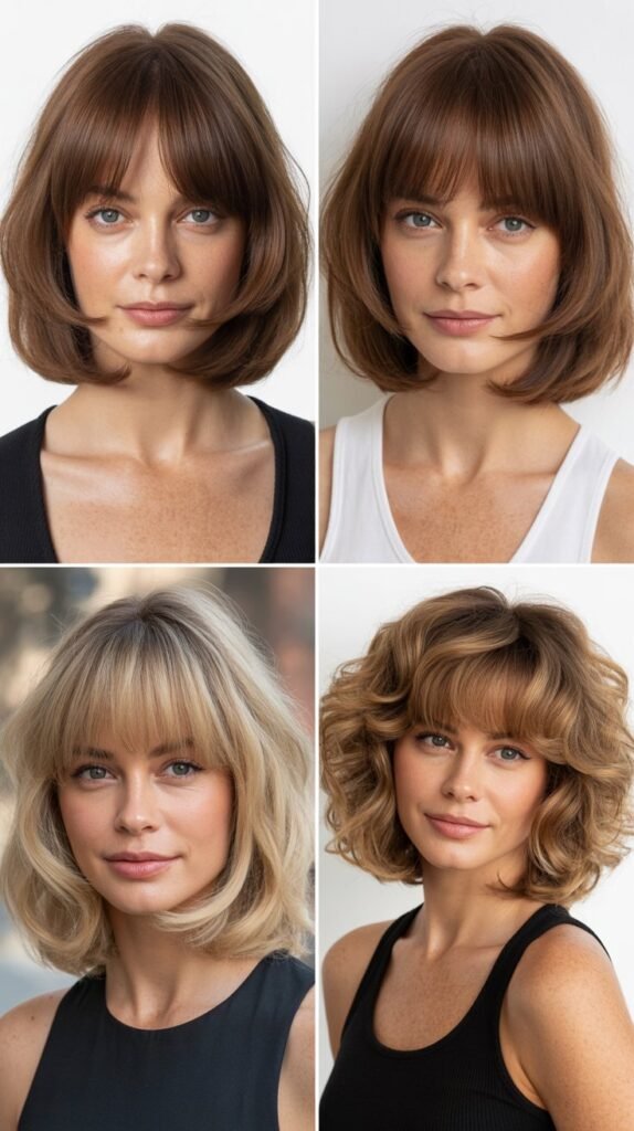Bouncy Layered Bob with Full Bangs