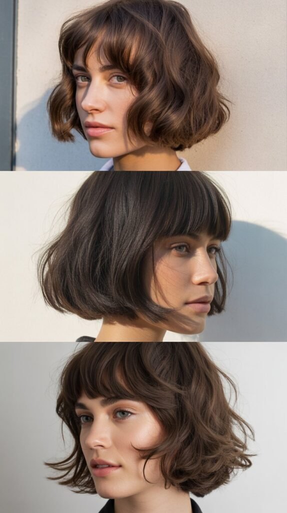  Textured Bob with Long Arched Bangs