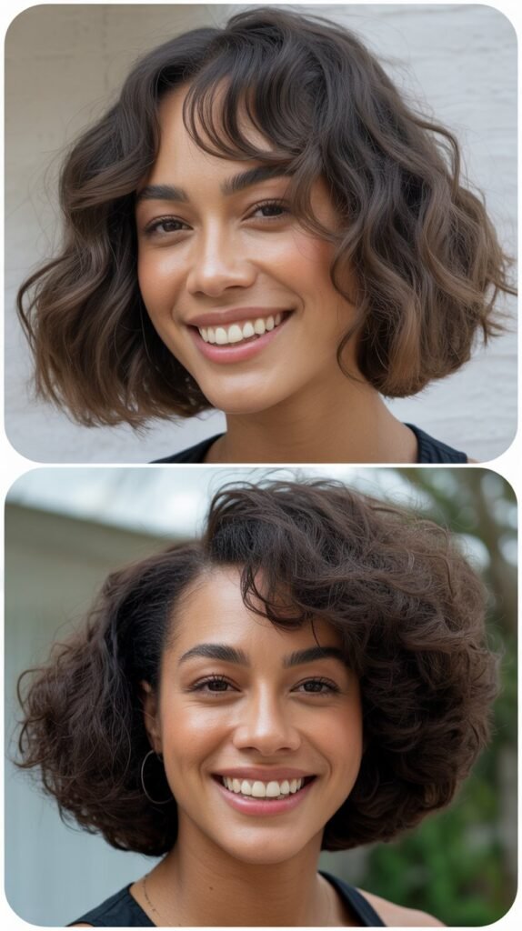  Wavy Shoulder Cut With Diagonal Bangs