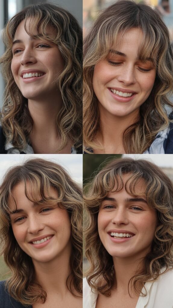 Piece-y Curtain Bangs with Tousled Waves