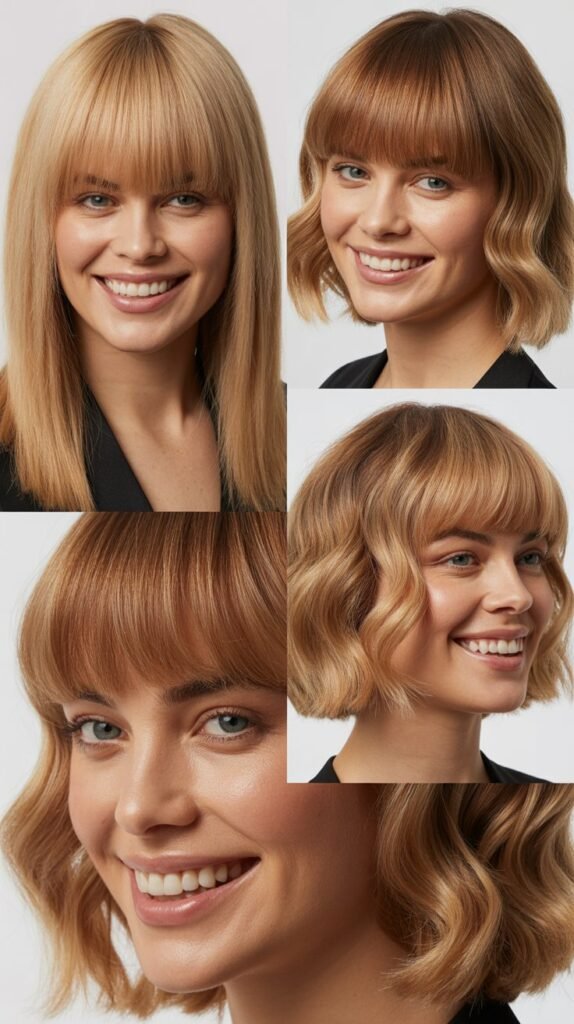 . Heavy Bangs with Wheat Blonde Color