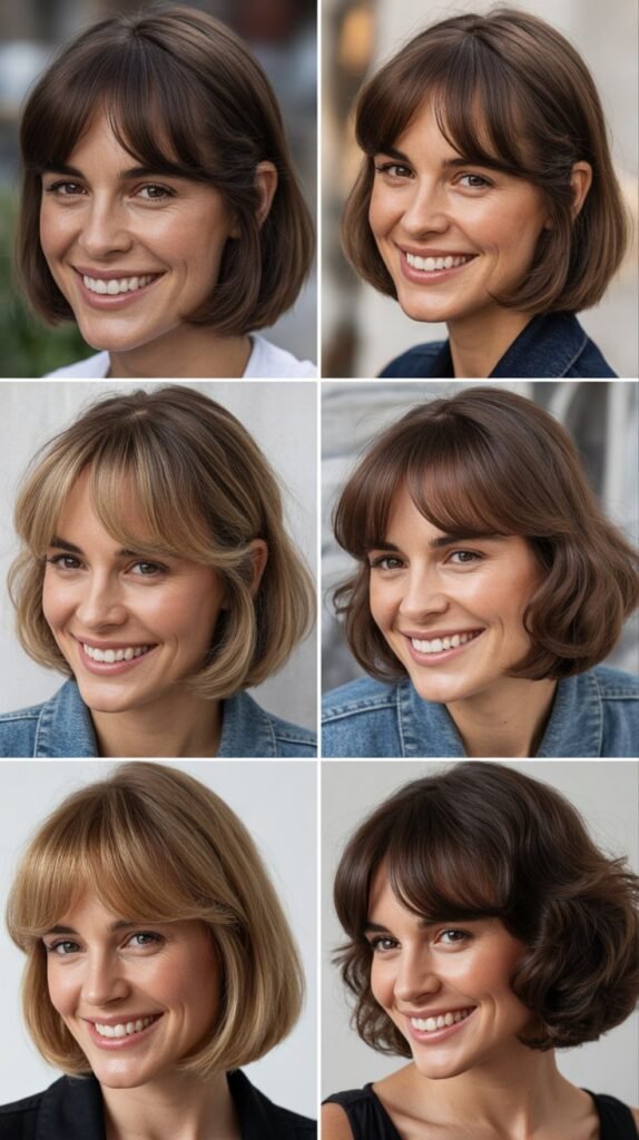 Rounded Bob with Long Curved Bangs