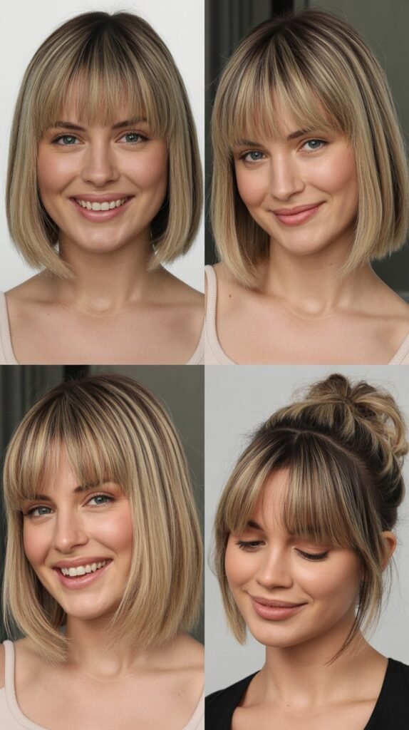 Blunt Lob with Long Curtain Bangs
