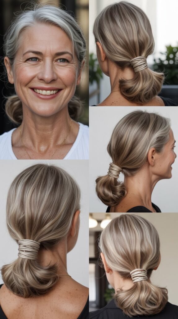 Low Ponytails with Wrapped Sections