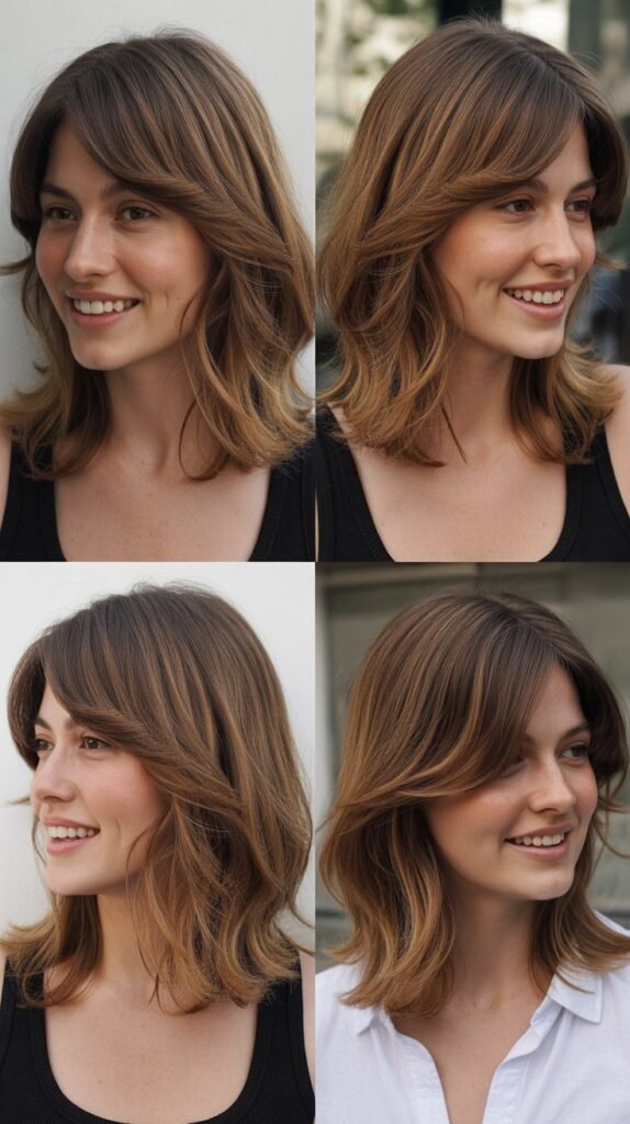 Soft Layered Lob With Curtain Bangs