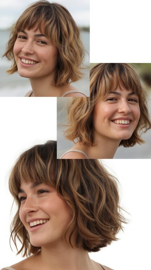 Tousled Bob with Long Bangs for Effortless Beach Vibes