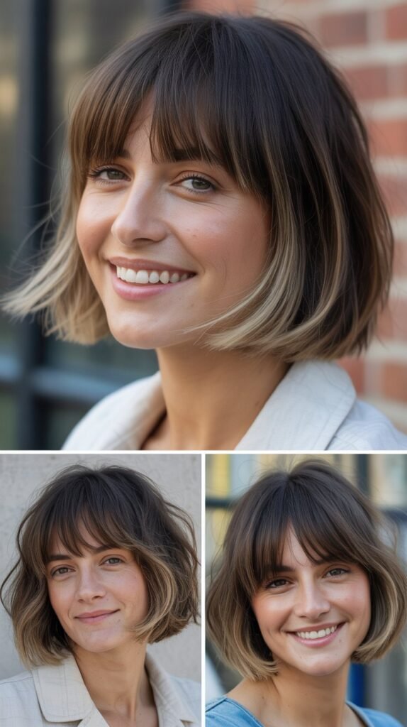 French Bob with Grown-Out Root Shadow and Fringe