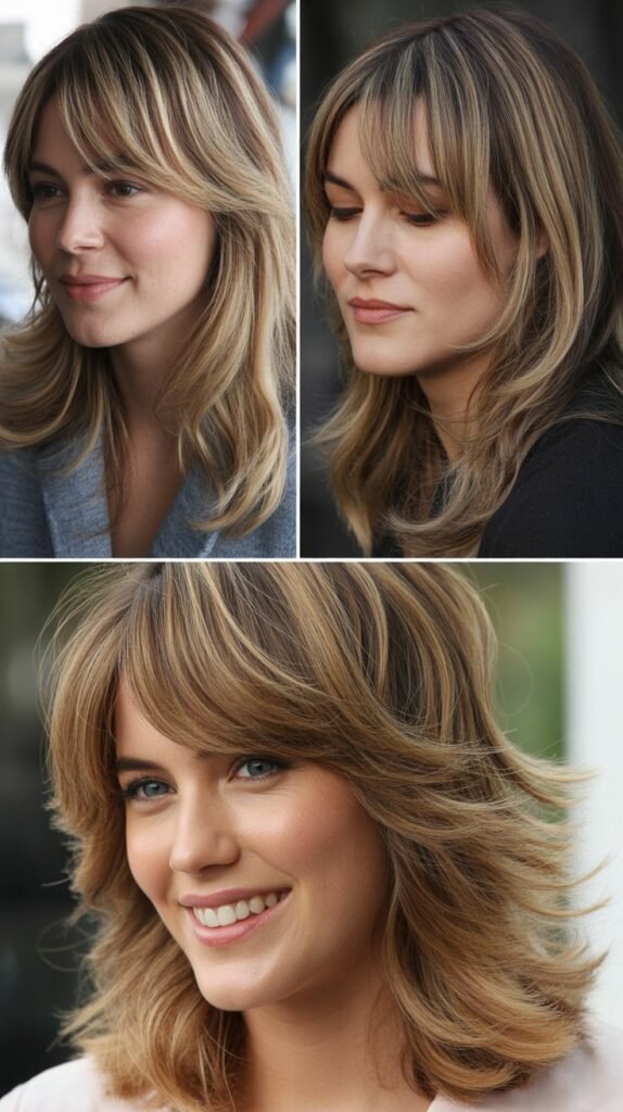 Swoopy Bangs with Dimensional Layers