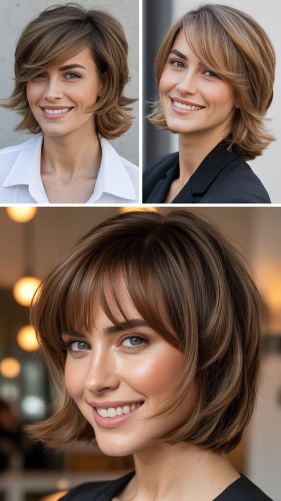  Angled Bangs with Stacked Layers