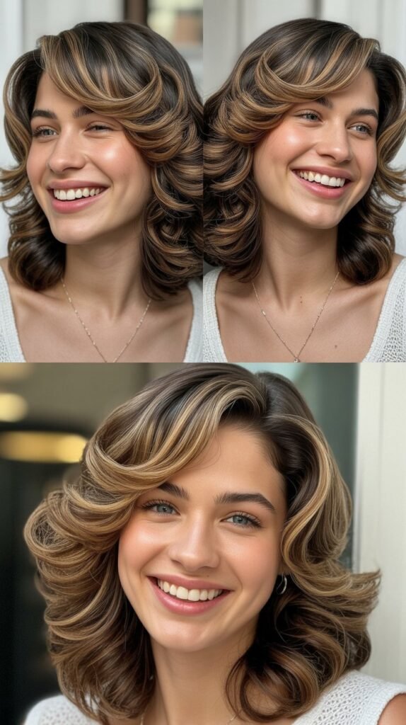 Layered Waves with Curved Side Bangs