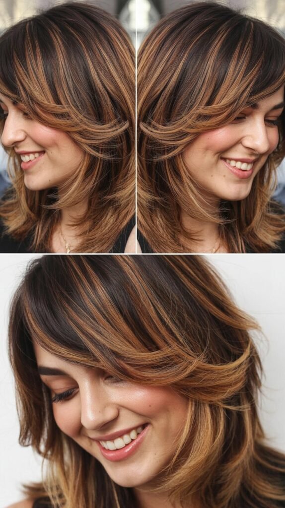 Asymmetrical Bangs with Highlighted Balayage
