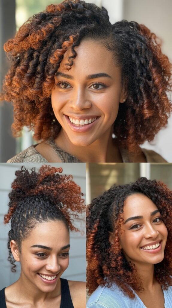 Cognac Highlights on Type 4B Hair